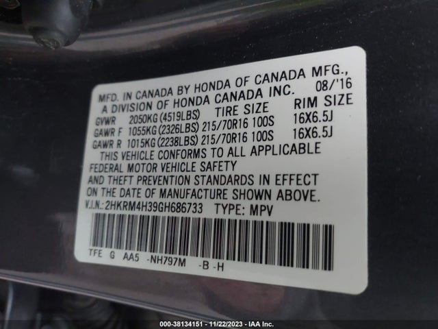Honda CR-V LX 2016 2HKRM4H39GH686733 Image 9