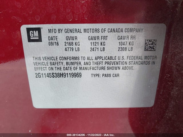 Chevrolet IMPALA 2LZ 2017 2G1145S38H9119969 Image 9