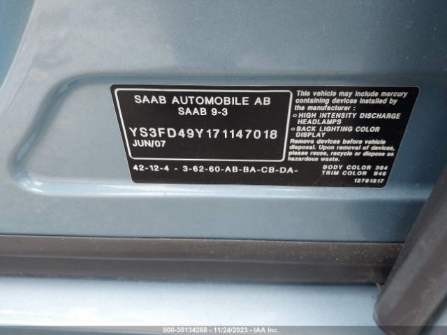 2007 SAAB 9-3 YS3FD49Y171147018 Photo 8