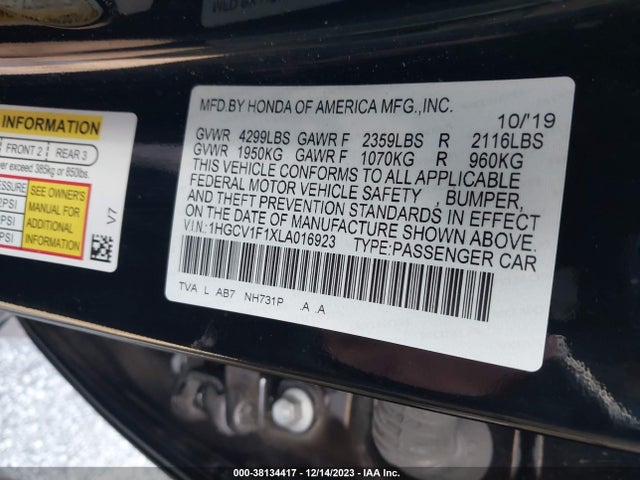 Honda ACCORD LX 2020 1HGCV1F1XLA016923 Image 9