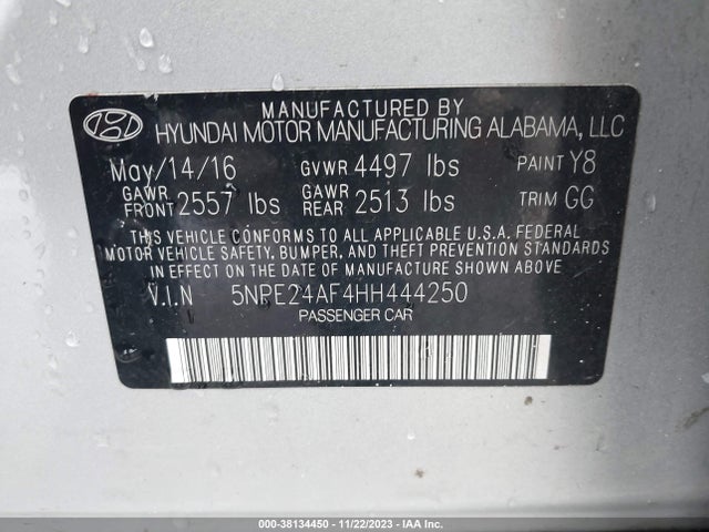 2017 HYUNDAI SONATA SE VIN: 5NPE24AF4HH444250