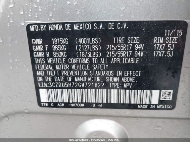 3CZRU5H72GM721822 Honda Hr-v Ex-l