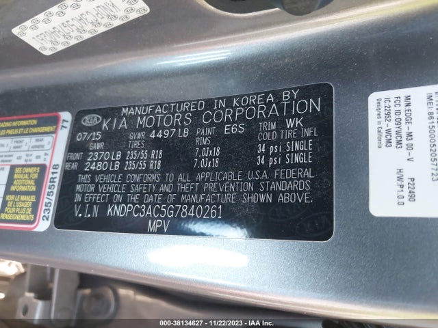 2016 KIA SPORTAGE EX VIN: KNDPC3AC5G7840261