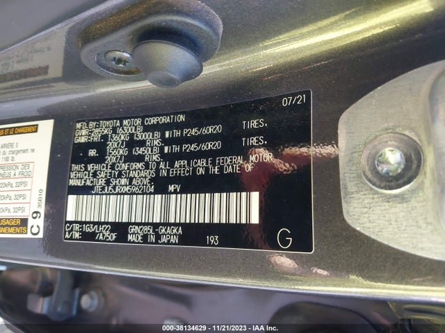 2021 TOYOTA 4RUNNER NIGHTSHADE SPECIAL EDITION VIN: JTEJU5JRXM5962104