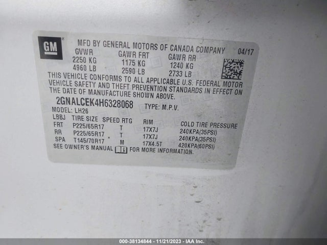 Chevrolet EQUINOX LT 2017 2GNALCEK4H6328068 Image 9