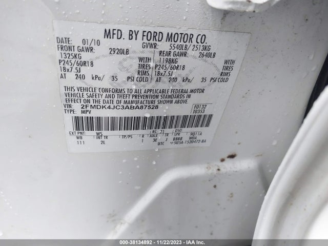 2010 FORD EDGE SEL VIN: 2FMDK4JC3ABA87528