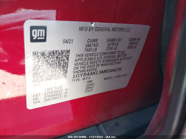 1GYS4AKL5MR344235 Cadillac Escalade 4wd Luxury