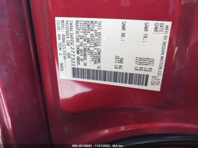 Nissan Altima 2.5 Sv 2016 1N4AL3AP2GC277322 Image 9