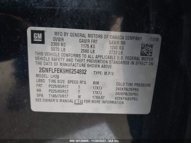Chevrolet EQUINOX LT 2017 2GNFLFEK9H6254802 Image 9
