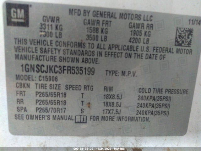 Chevrolet Suburban 1500 Lt 2015 1GNSCJKC3FR535199 Image 9