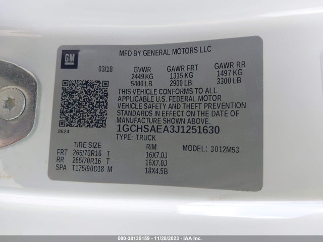 Chevrolet Colorado 2018 1GCHSAEA3J1251630 Image 9