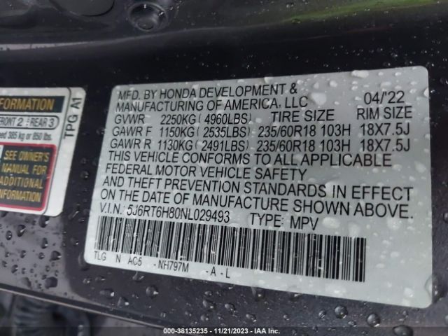 5J6RT6H80NL029493 Honda Cr-v Hybrid Ex-l