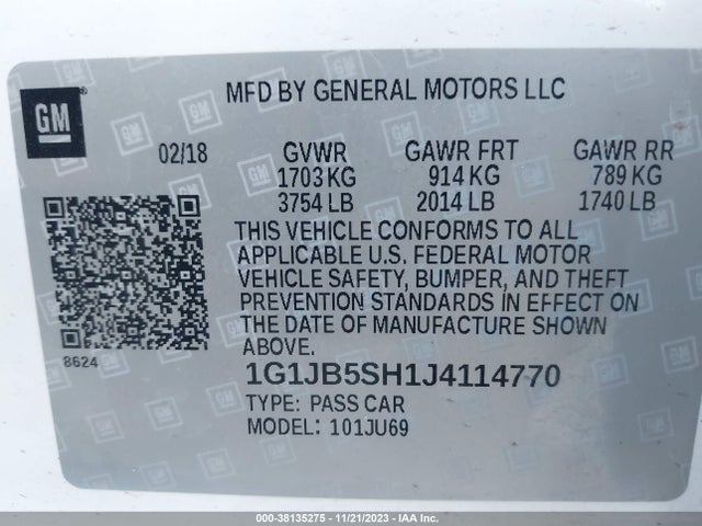 Chevrolet Sonic Ls Auto 2018 1G1JB5SH1J4114770 Image 9