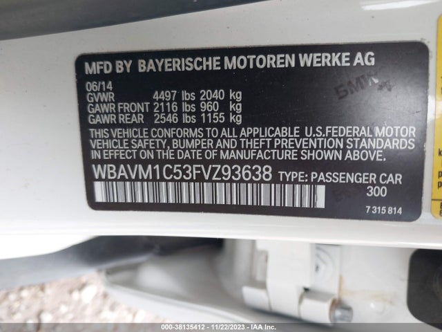 2015 BMW X1 SDRIVE28I VIN: WBAVM1C53FVZ93638