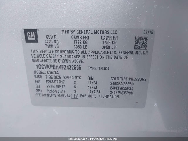 Chevrolet Silverado 1500 Wt 2015 1GCVKPEH4FZ432506 Image 9
