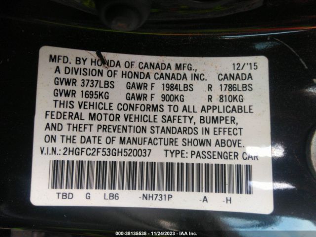 2HGFC2F53GH520037 Honda Civic Lx