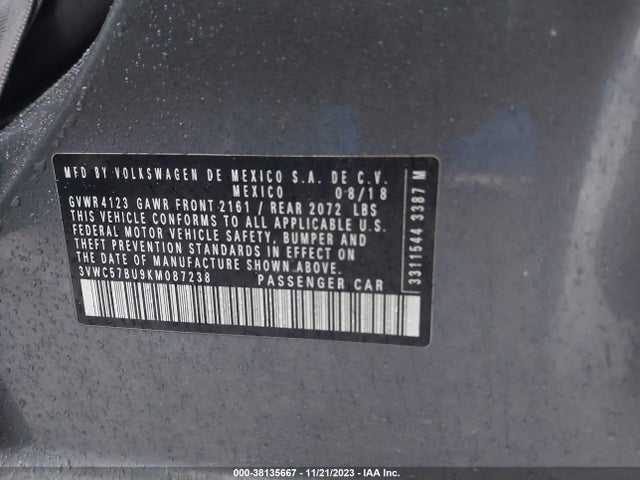 3VWC57BU9KM087238 Volkswagen Jetta 1.4t R-line/1.4t S/1.4t Se