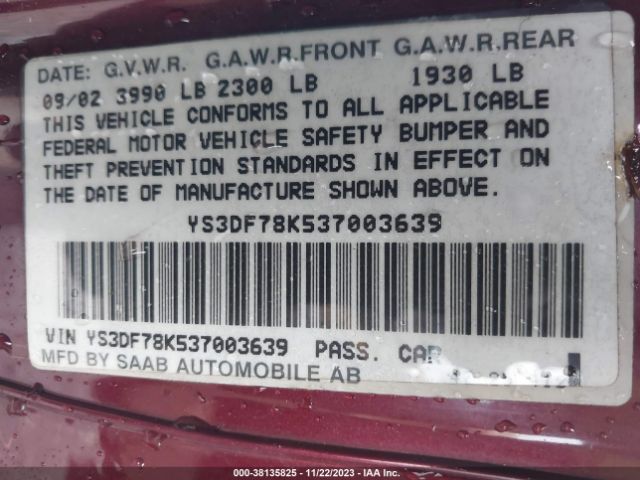 2003 SAAB 9-3 YS3DF78K537003639 Photo 8