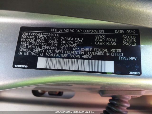 2012 VOLVO XC60 YV4952DLXC2344000 Photo 8