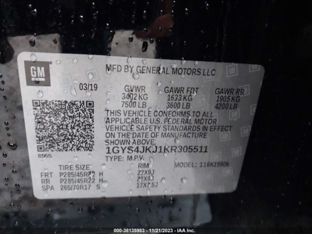 1GYS4JKJ1KR305511 Cadillac Escalade Esv Premium Luxury