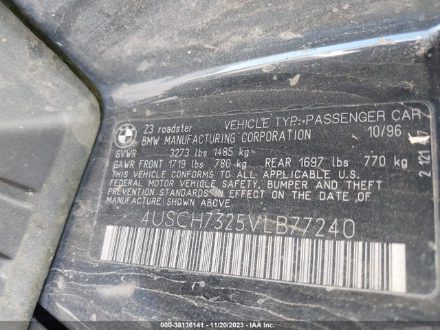 1997 BMW 3 SERIES 1.9L VIN: 4USCH7325VLB77240