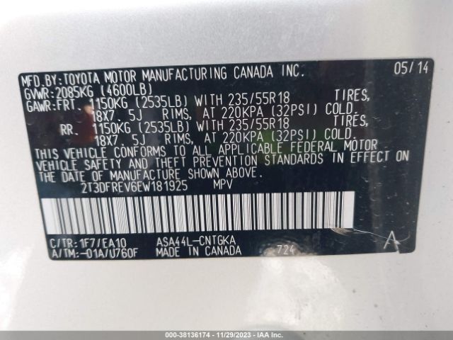 2T3DFREV6EW181925 Toyota Rav4 Limited