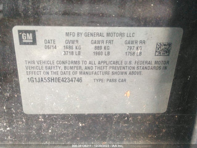 Chevrolet Sonic Ls Auto 2014 1G1JA5SH0E4234746 Image 9