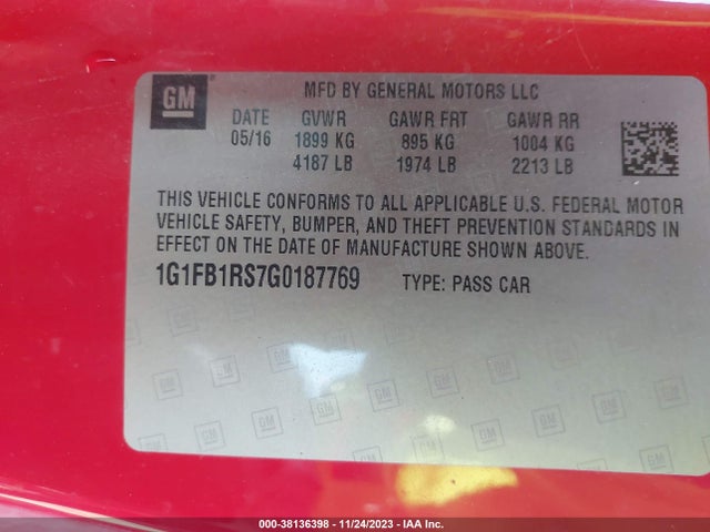 Chevrolet Camaro 1lt 2016 1G1FB1RS7G0187769 Image 9