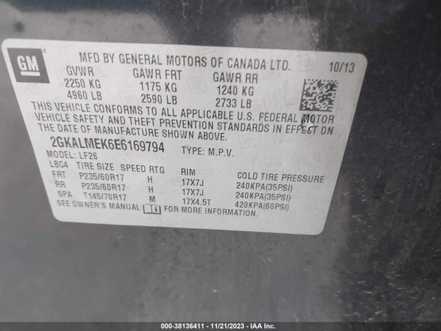 GMC Terrain Sle-1 2014 2GKALMEK6E6169794 Image 9