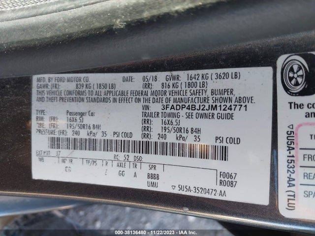 2018 FORD FIESTA SE VIN: 3FADP4BJ2JM124771