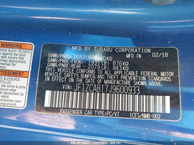 Subaru Brz Premium 2018 JF1ZCAB17J9600933 Image 9