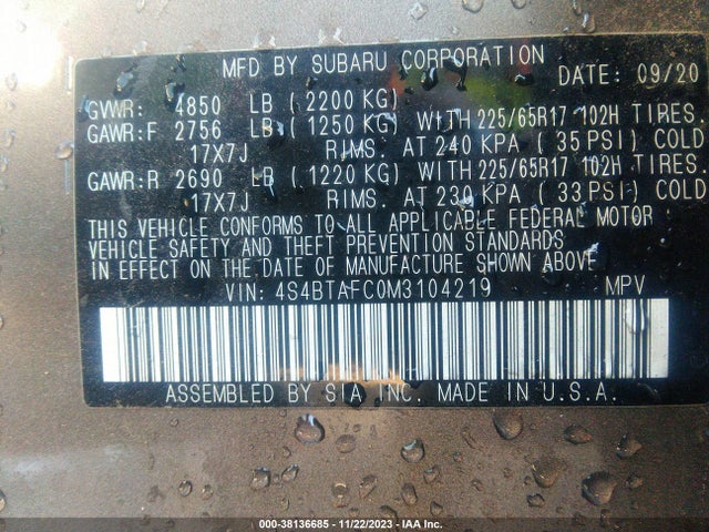 Subaru Outback Premium 2021 4S4BTAFC0M3104219 Image 9