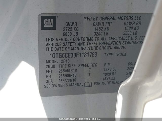 1GTG6CE30F1181783 GMC CANYON SLT