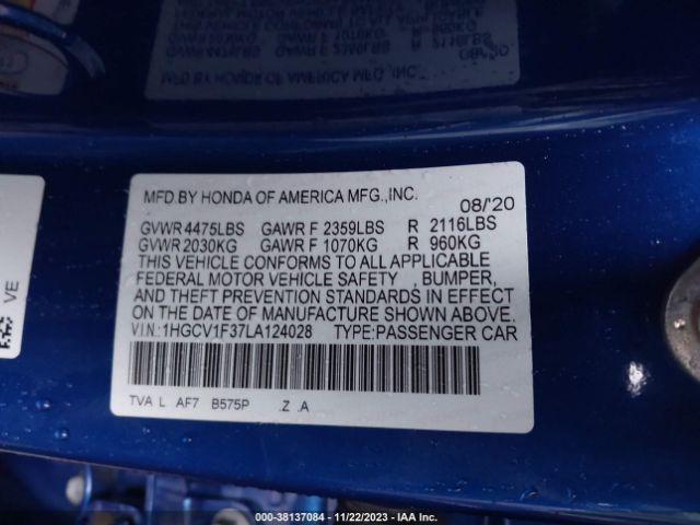 1HGCV1F37LA124028 Honda Accord Sport