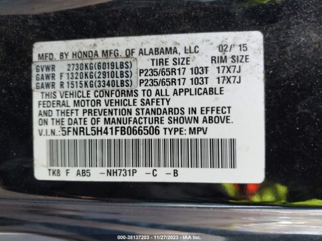 5FNRL5H41FB066506 Honda ODYSSEY EX