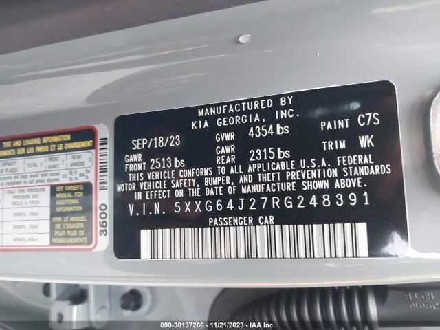 2024 KIA K5 GT LINE VIN: 5XXG64J27RG248391