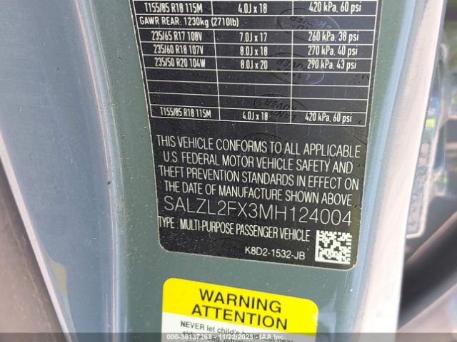 2021 LAND ROVER RANGE ROVER EVOQUE SALZL2FX3MH124004 Photo 8