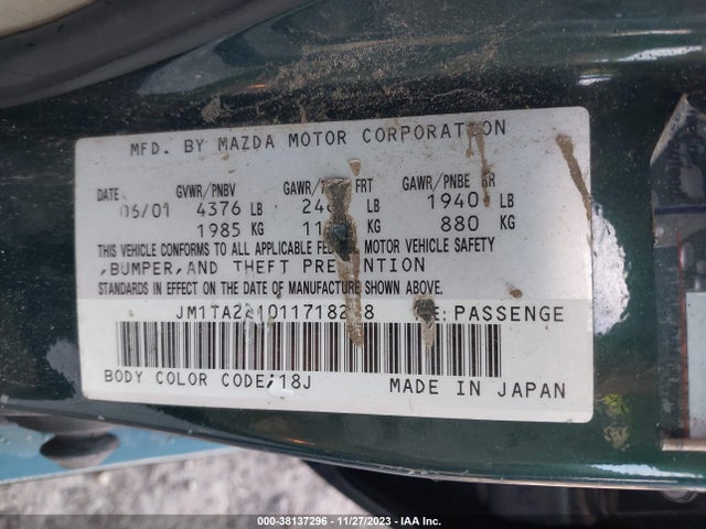 2001 MAZDA MILLENIA P VIN: JM1TA221011718218