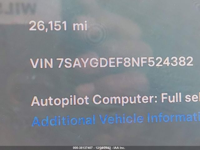 2022 TESLA MODEL Y 7SAYGDEF8NF524382 Photo 8