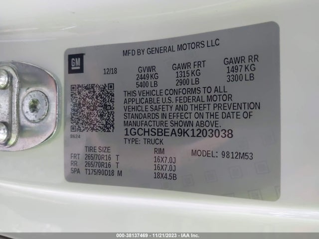 Chevrolet Colorado Wt 2019 1GCHSBEA9K1203038 Image 9