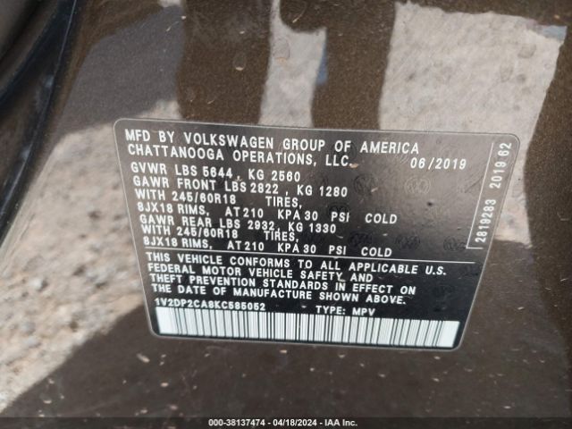 1V2DP2CA8KC585052 Volkswagen Atlas 2.0t Se