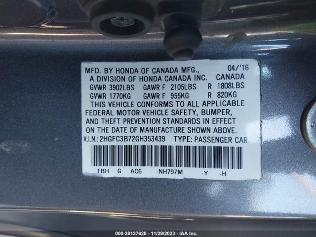Honda Civic Ex-l 2016 2HGFC3B72GH353439 Image 9