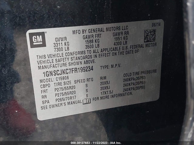 Chevrolet Suburban 1500 Lt 2015 1GNSCJKC7FR199234 Image 9