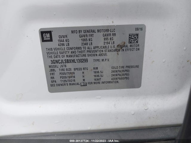 Chevrolet Trax Lt 2017 3GNCJLSBXHL130299 Image 9