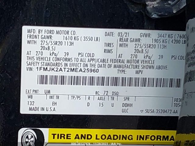 1FMJK2AT2MEA25960 Ford Expedition Limited Max