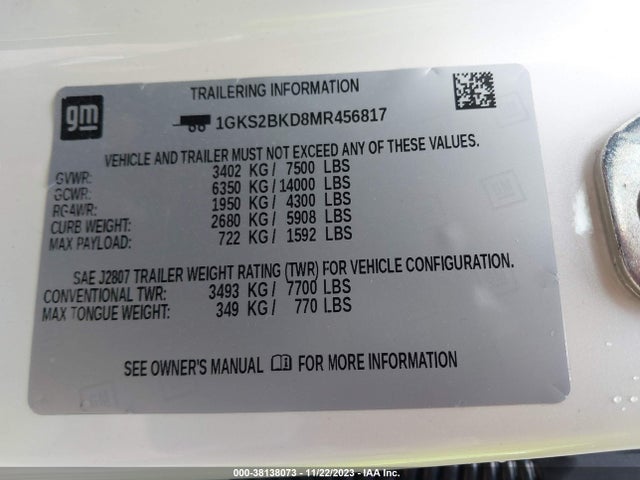 GMC Yukon 4wd Slt 2021 1GKS2BKD8MR456817 Image 9
