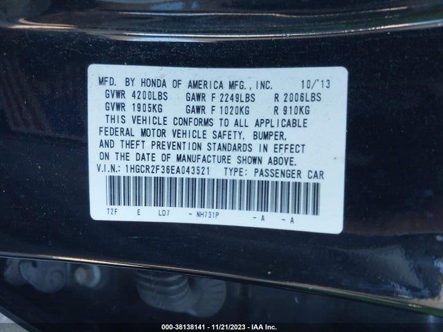 Honda ACCORD LX 2014 1HGCR2F36EA043521 Image 26