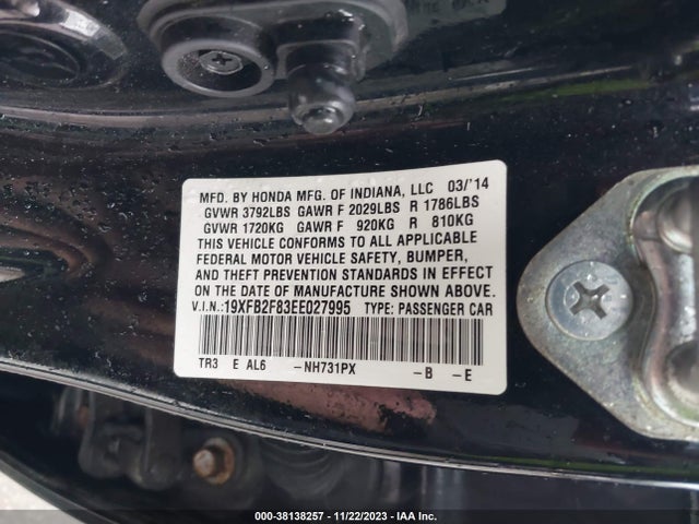 Honda CIVIC EX 2014 19XFB2F83EE027995 Image 9