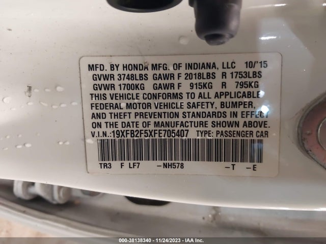 Honda Civic Lx 2015 19XFB2F5XFE705407 Image 9