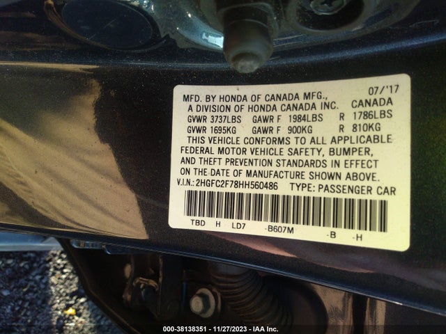 Honda CIVIC EX 2017 2HGFC2F78HH560486 Image 9